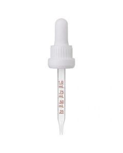 1 oz White Medical Grade Graduated Glass Dropper with Long Bulb Tamper Evident Seal (18-400)(Heavy Duty)