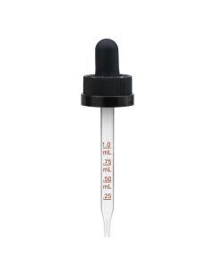 1 oz Black Medical Grade Child Resistant Graduated Glass Dropper with Long Bulb (20-400)