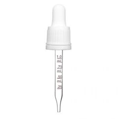 1 oz White Graduated Glass Dropper with Tamper Evident Seal (18-400)(HeavyDuty)