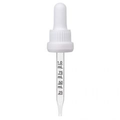 1 oz White Graduated Glass Dropper with Tamper Evident Seal (18-400)(Heavy Duty)