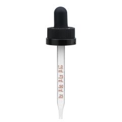 1 oz Black Medical Grade Child Resistant Graduated Glass Dropper with Long Bulb (20-400)